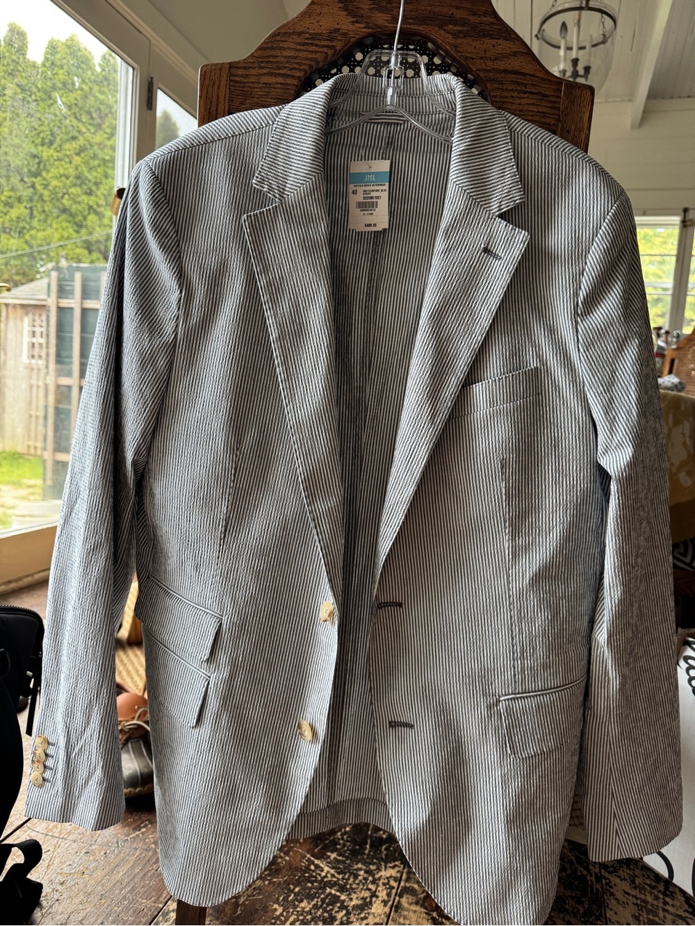 J. McLaughlin Seersucker Sport Coat - Blue & White Stripe